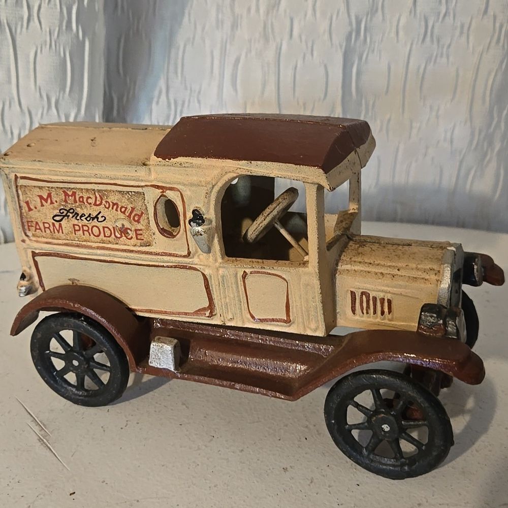 Vintage Cast Iron Toy I. M. MacDonald Fresh Farm Produce Delivery Truck